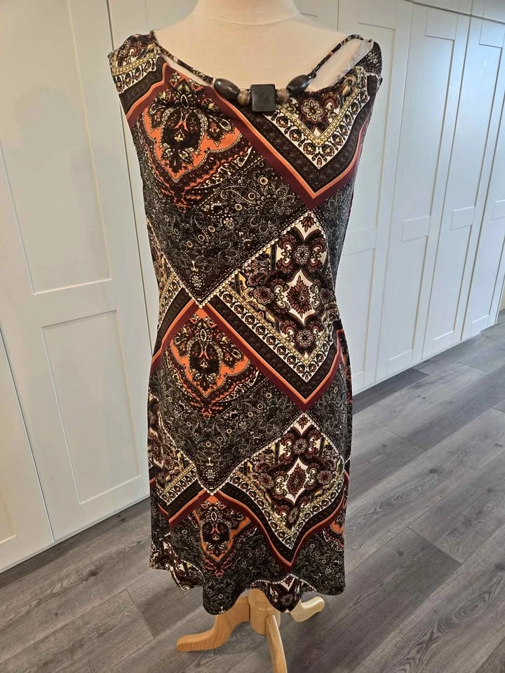 Cowl neck dress with built in necklace