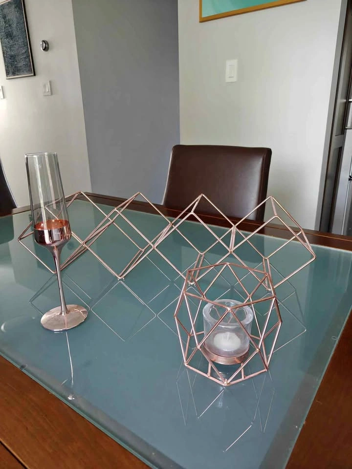 Rose Gold Wine Rack, Candle Holder and Champagne Flute