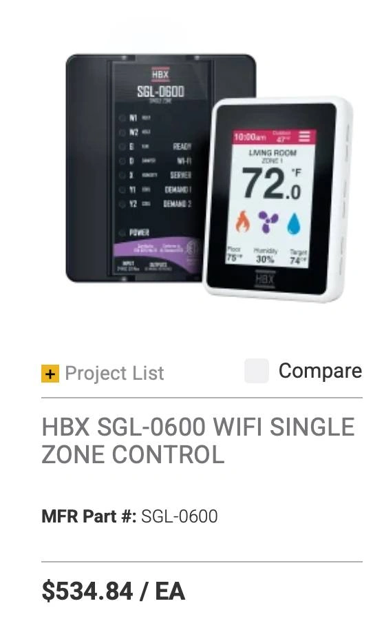 HBX SGL-0600 WIFI SINGLE Zone Control (NEW, NEVER OPENED)