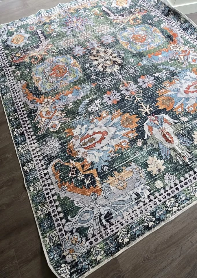 New 8x10 Washable Area Rug – Green Vintage Persian Style - photo 2