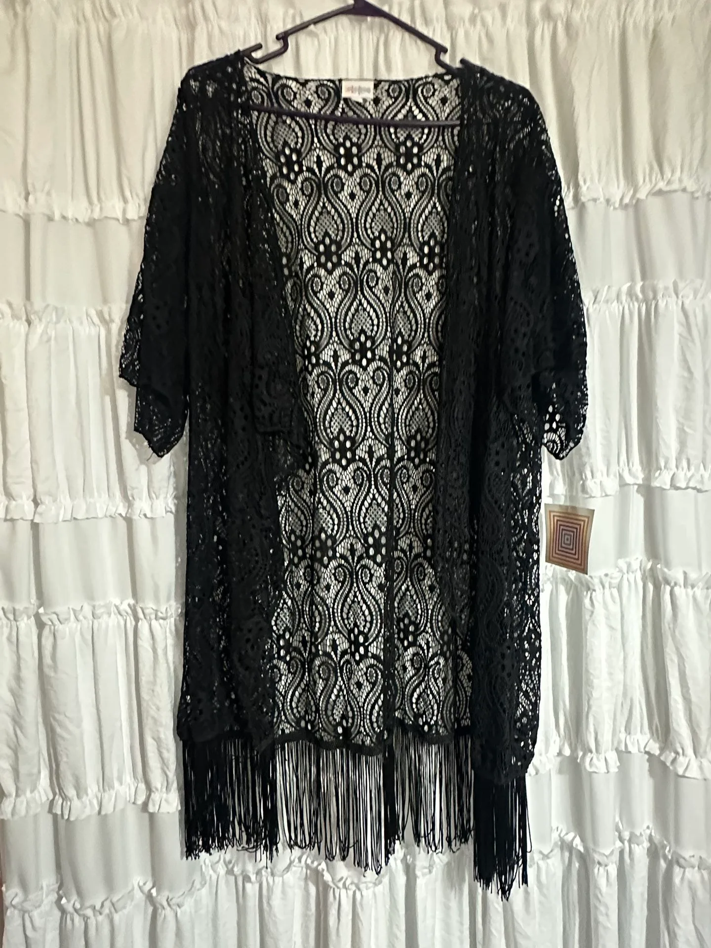 Lularoe Monroe black and fringed bottom size large women’s thumbnail