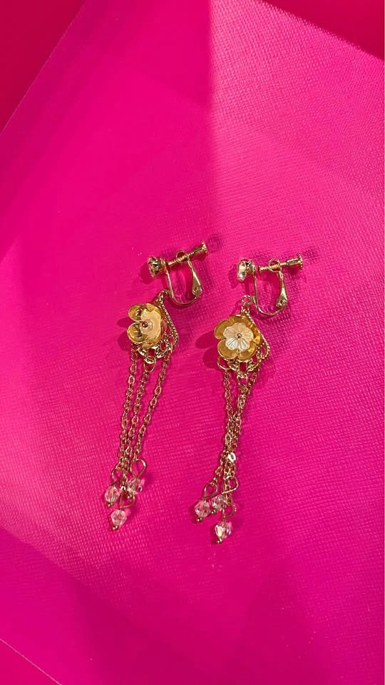 Gold-Tone Floral Dangle Clip-On Earrings