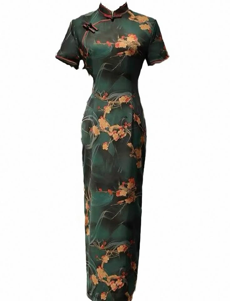 Teal Floral Silk Cheongsam Qipao Dress size S - photo 4
