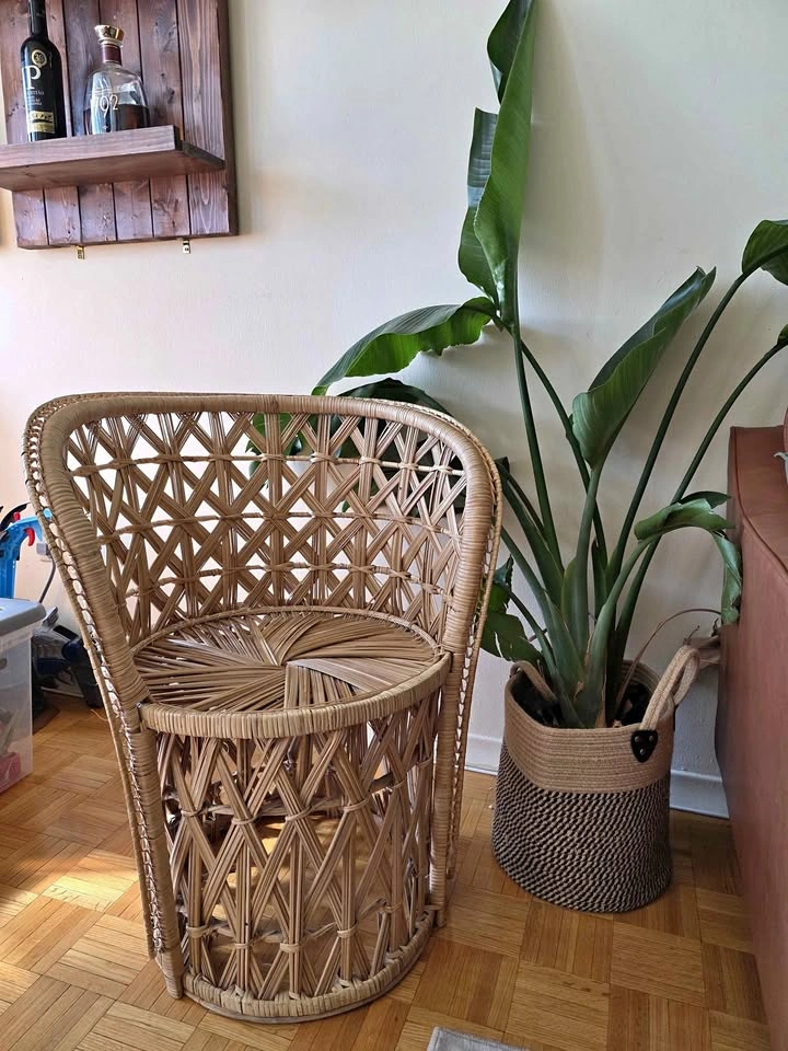 Vintage Rattan Wicker Barrel Chair – Boho Accent Chair