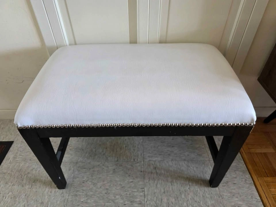 White Upholstered Vanity Bench with Black Wooden Legs - photo 2