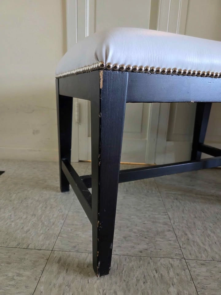 White Upholstered Vanity Bench with Black Wooden Legs - photo 3