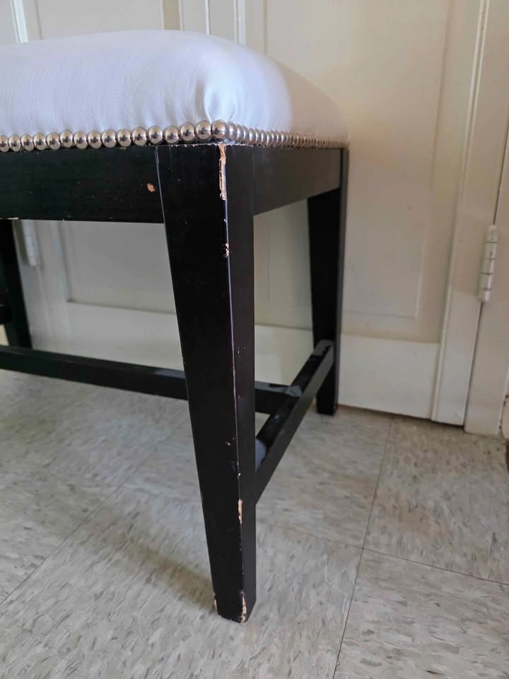 White Upholstered Vanity Bench with Black Wooden Legs - photo 4