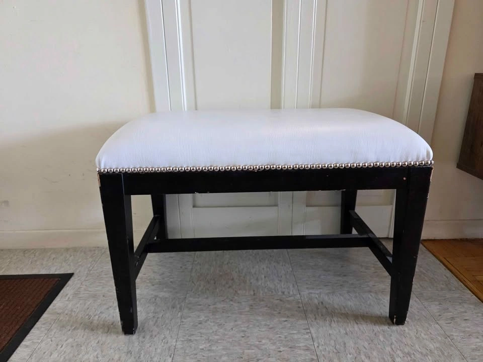 White Upholstered Vanity Bench with Black Wooden Legs - photo 5