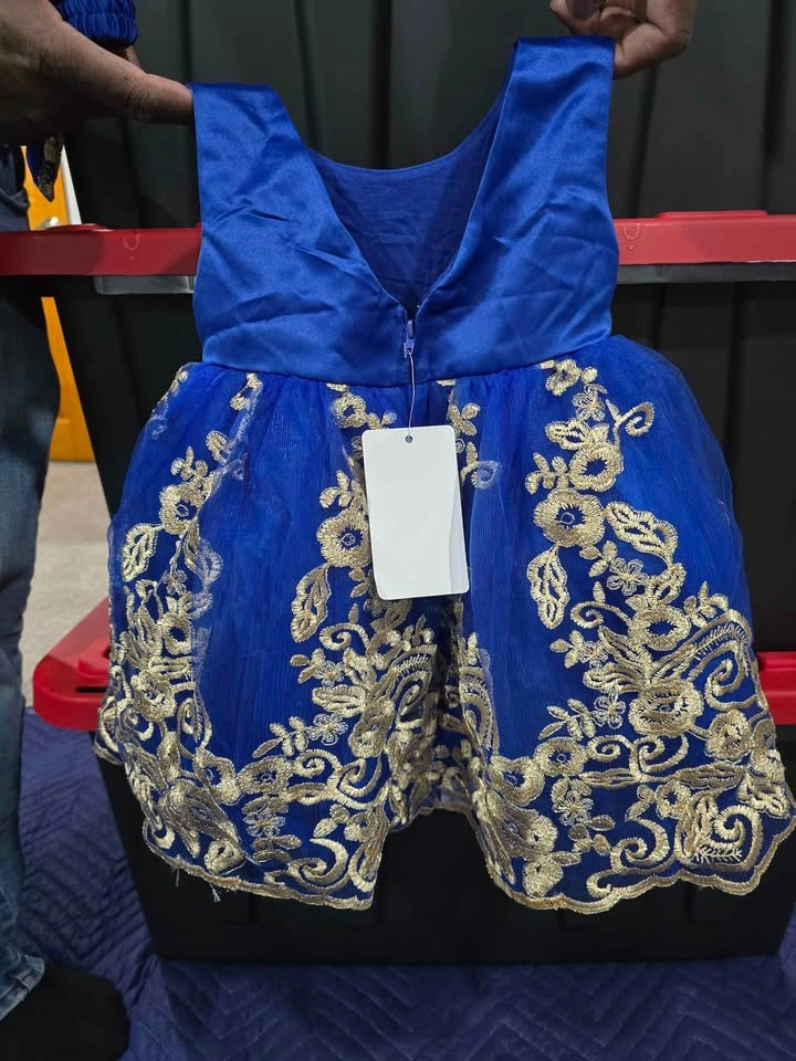 Royal Blue Baby Girl Dress with Gold Lace and Sequins - photo 2