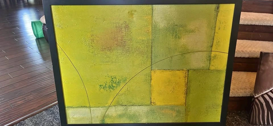 Framed Abstract Green and Yellow Painting(32in x 42in)