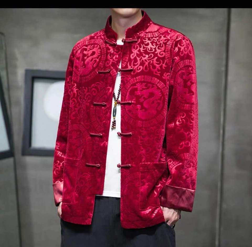 Men's Red Dragon Pattern Tang Suit Jacket (M-L) - photo 2