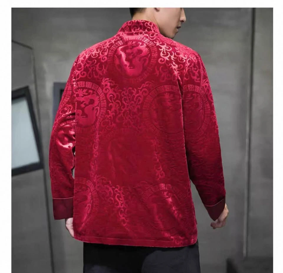 Men's Red Dragon Pattern Tang Suit Jacket (M-L) - photo 3