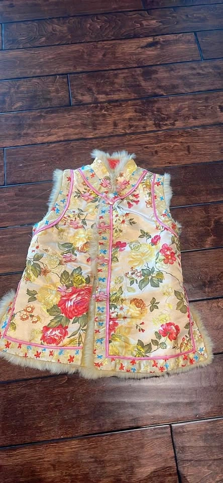 Yufeng Chinese Traditional Floral Fur-Trimmed Vest