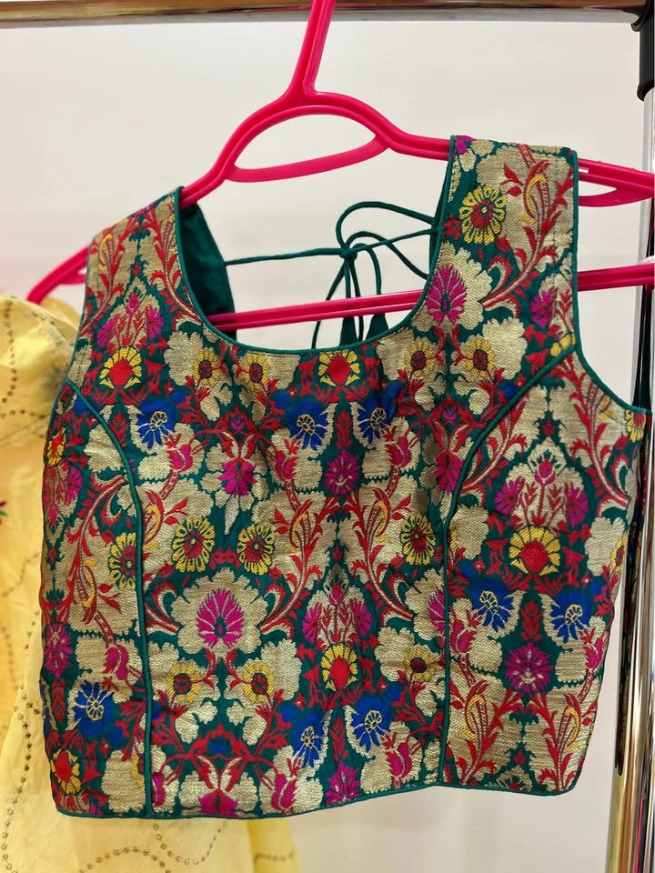 Yellow Chaniya Choli with Teal Blouse for Girls (Age 9-13) - photo 3