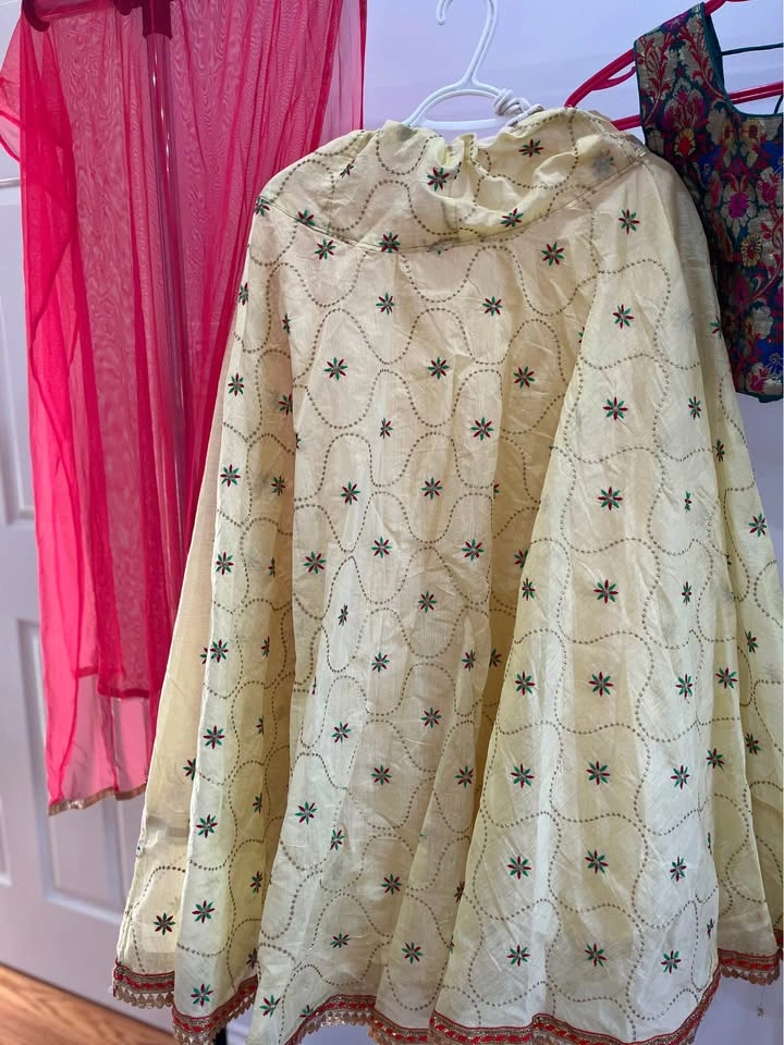 Yellow Chaniya Choli with Teal Blouse for Girls (Age 9-13) - photo 4