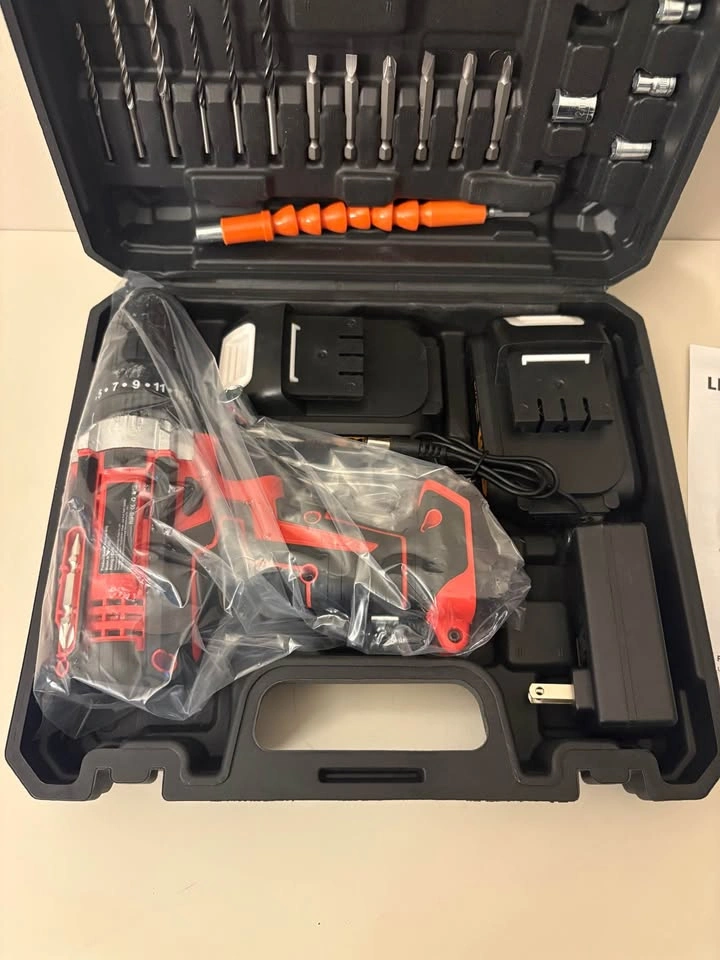 Electric cordless portable drill set with 2 batteries, bits and - photo 3