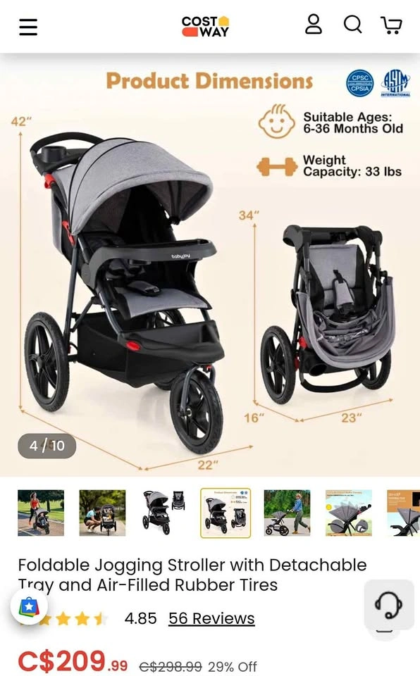 BabyJoy Jogging Stroller BNIB