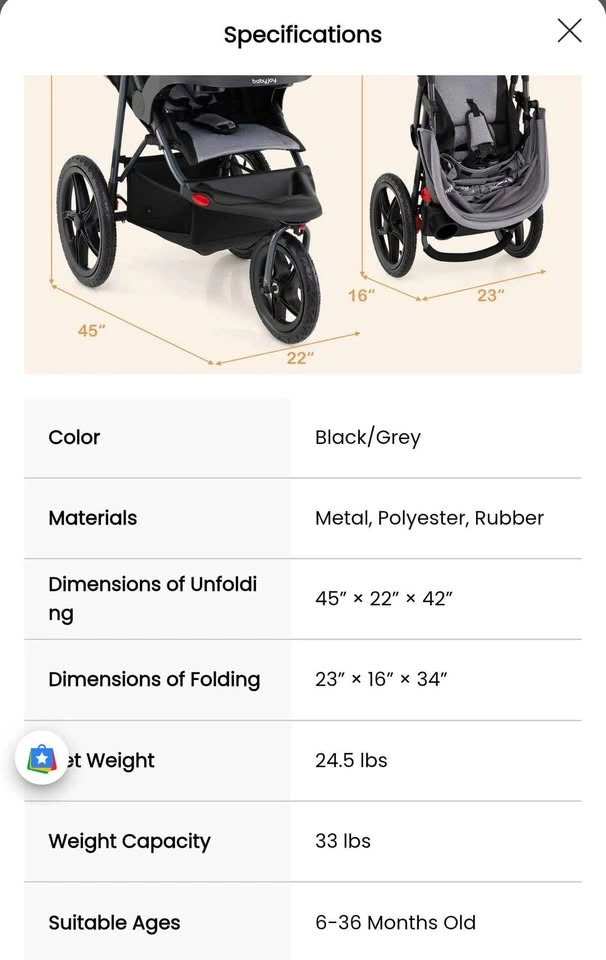 BabyJoy Jogging Stroller BNIB - photo 2