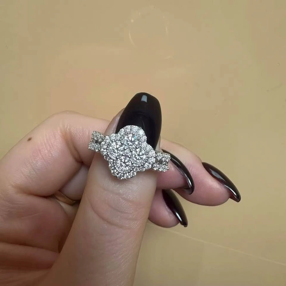 Dazzling Clover Halo Moissanite diamonds Ring Size 8 - photo 5