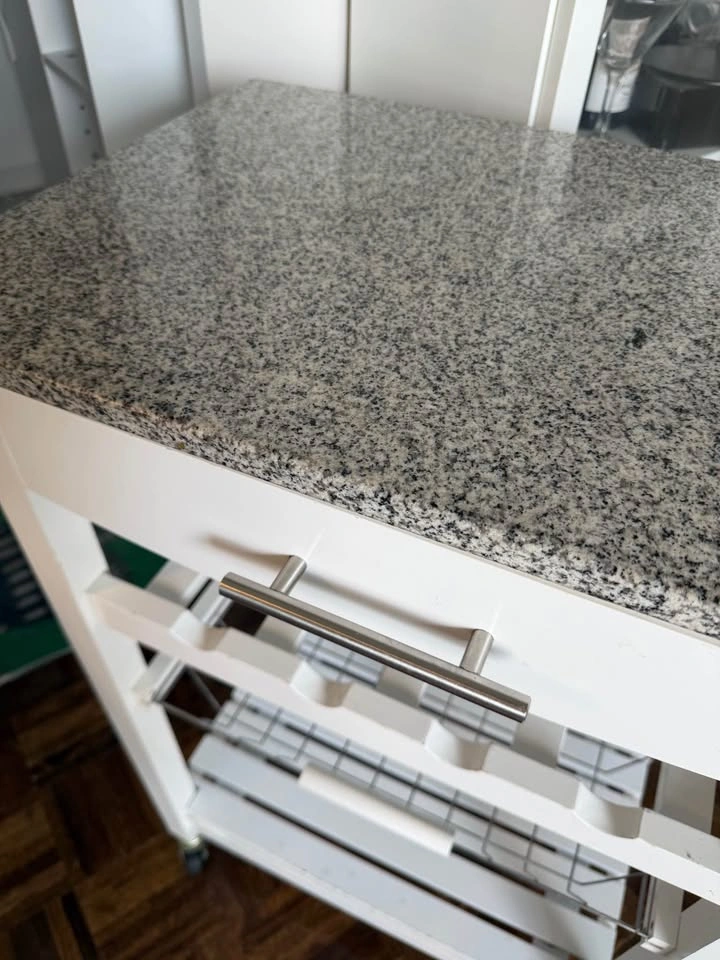 White Kitchen Cart with Granite Top and Wine Rack - photo 3