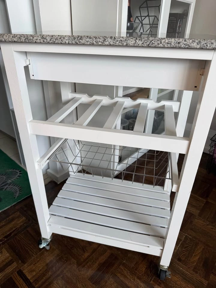 White Kitchen Cart with Granite Top and Wine Rack - photo 4