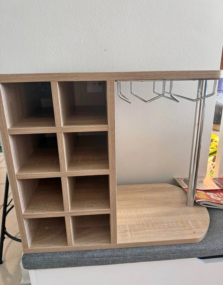Wall Mounted Wooden Wine Rack with Glass Holders