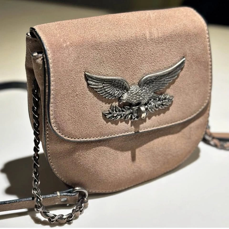 Zara chain crossbody suede bag with bird design