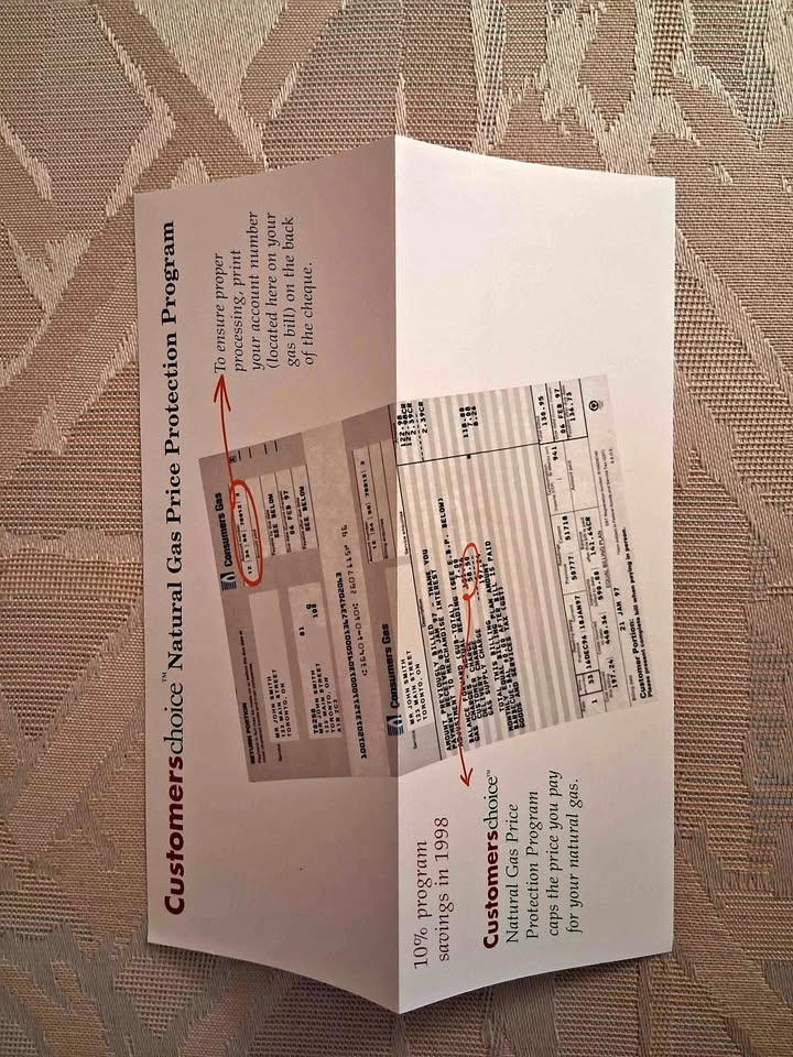 1998 Toronto Ephemera - Vintage Consumers Gas Mailer