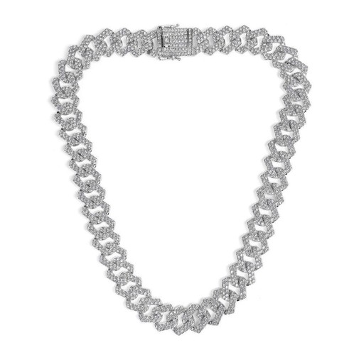 Invicta Elements Men's Iced out Cuban Chain Necklace, Silver