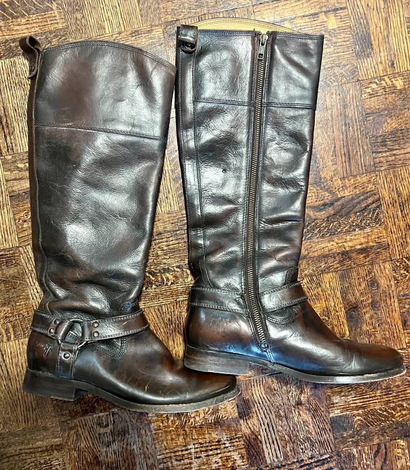 Frye Phillip Harness Tall dark brown Leather Boots size 8
