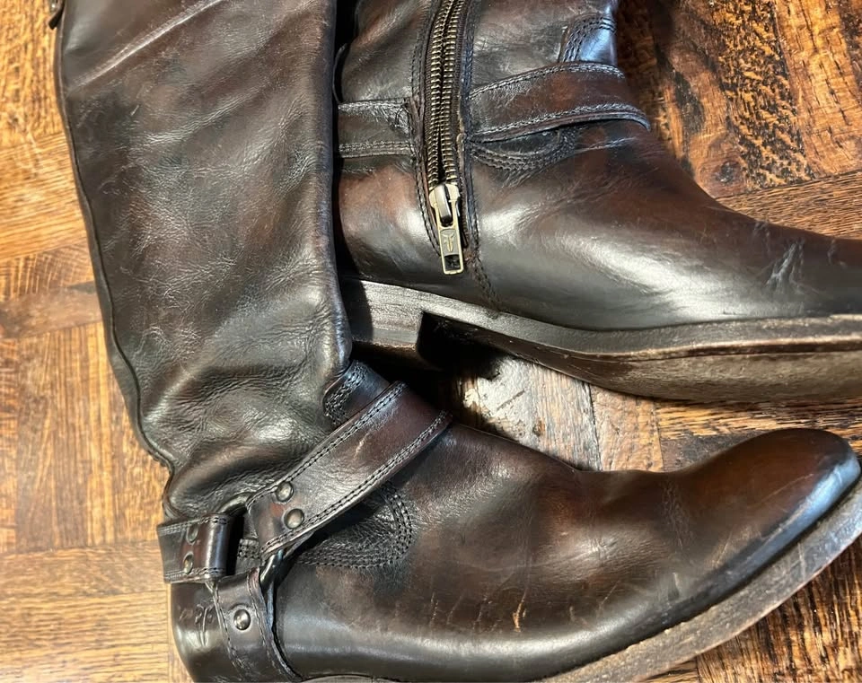 Frye Phillip Harness Tall dark brown Leather Boots size 8 - photo 4