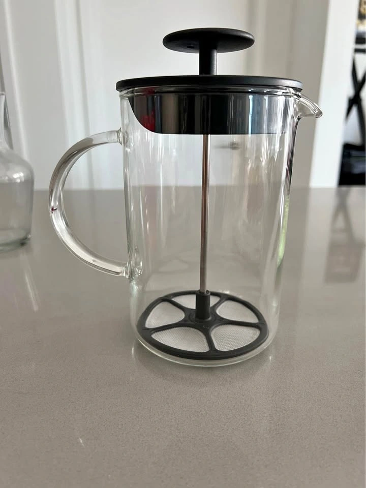 Milk Frother with Glass Handle, 8-Ounce, Black