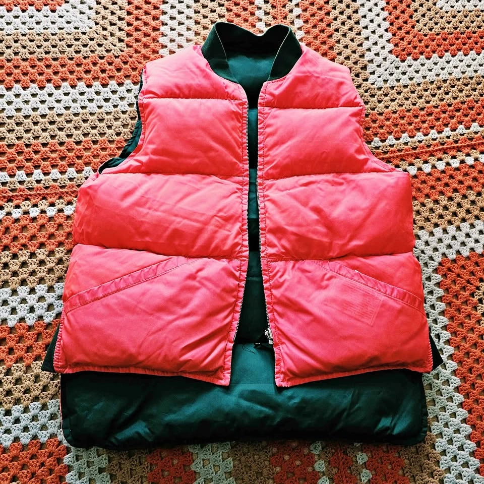 Vintage Down Filled Mens Reversible Puffer Vest Forest Green