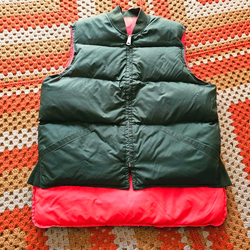 Vintage Down Filled Mens Reversible Puffer Vest Forest Green - photo 2