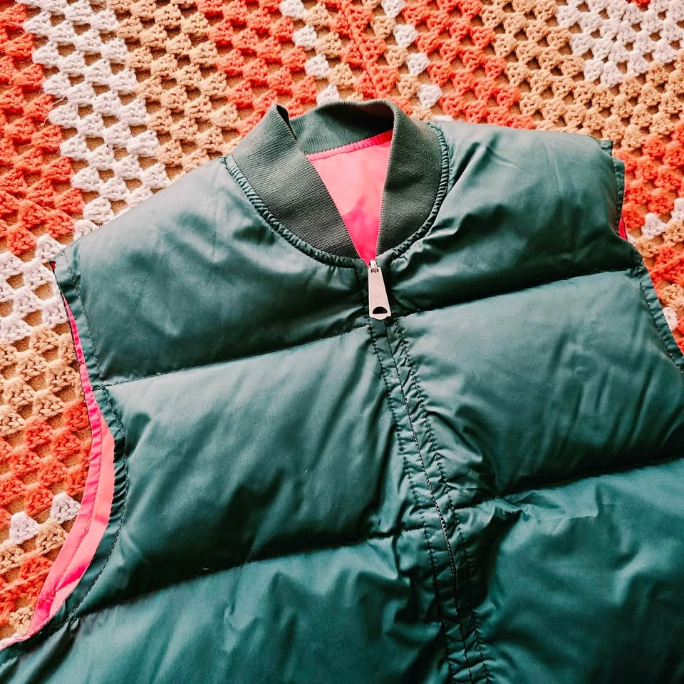 Vintage Down Filled Mens Reversible Puffer Vest Forest Green - photo 3
