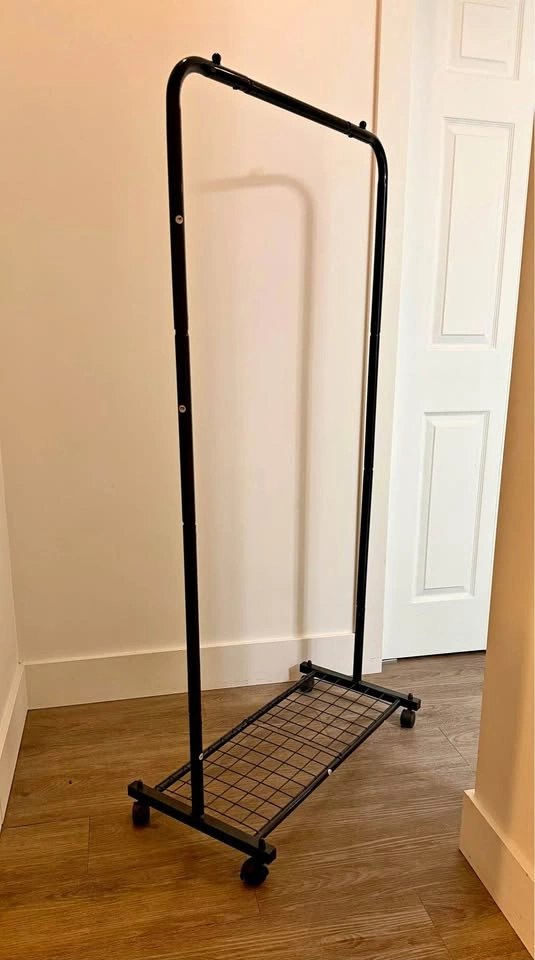 Black Metal Rolling Garment Rack with Shoe Shelf