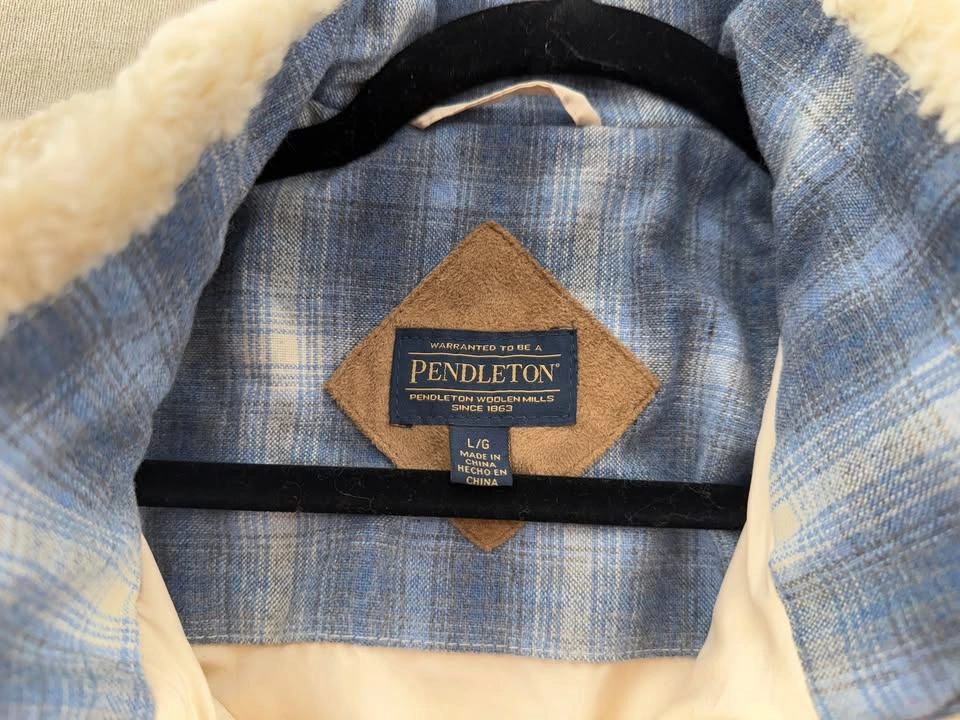 Pendleton Cream Sherpa Zip Jacket with Blue Plaid Trim - Large - photo 2