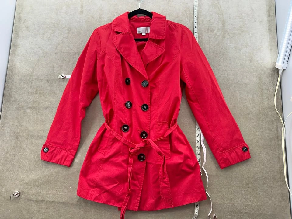 Cleo Vibrant Red Double-Breasted Trench Coat - Women's Size 8