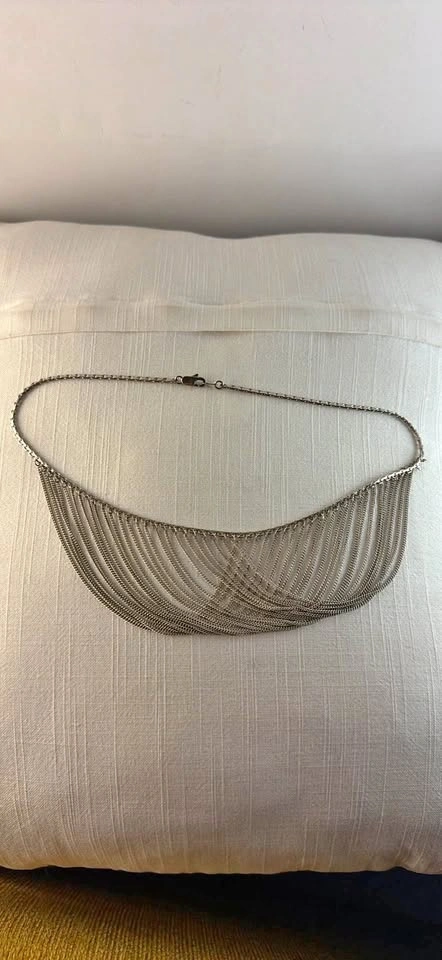 Vintage 925 Sterling Silver Multi Strand Waterfall Bib Necklace