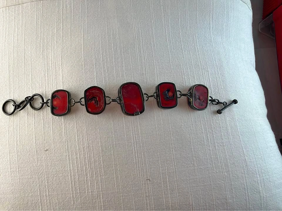 Vintage Genuine Red Sponge Coral & 925 Sterling Silver Bracelet