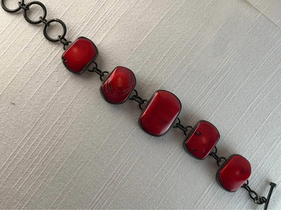 Vintage Genuine Red Sponge Coral & 925 Sterling Silver Bracelet - photo 2