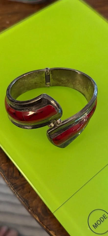 Vintage Mid-Century Mexican Modernist .925 Silver Jasper Cuff - photo 2