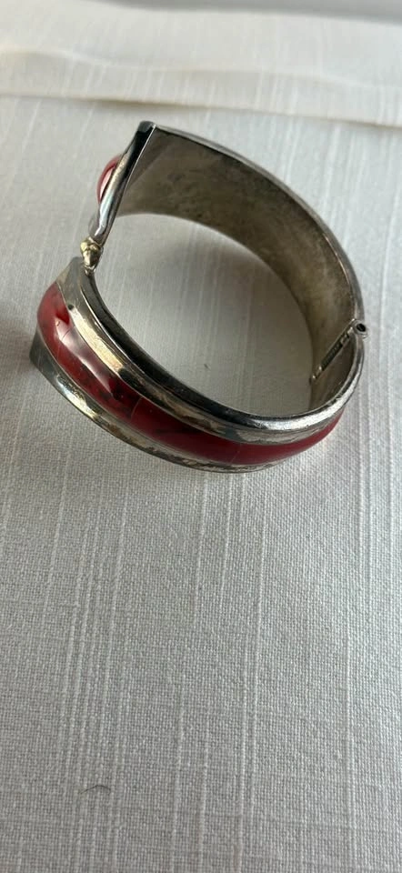 Vintage Mid-Century Mexican Modernist .925 Silver Jasper Cuff - photo 5
