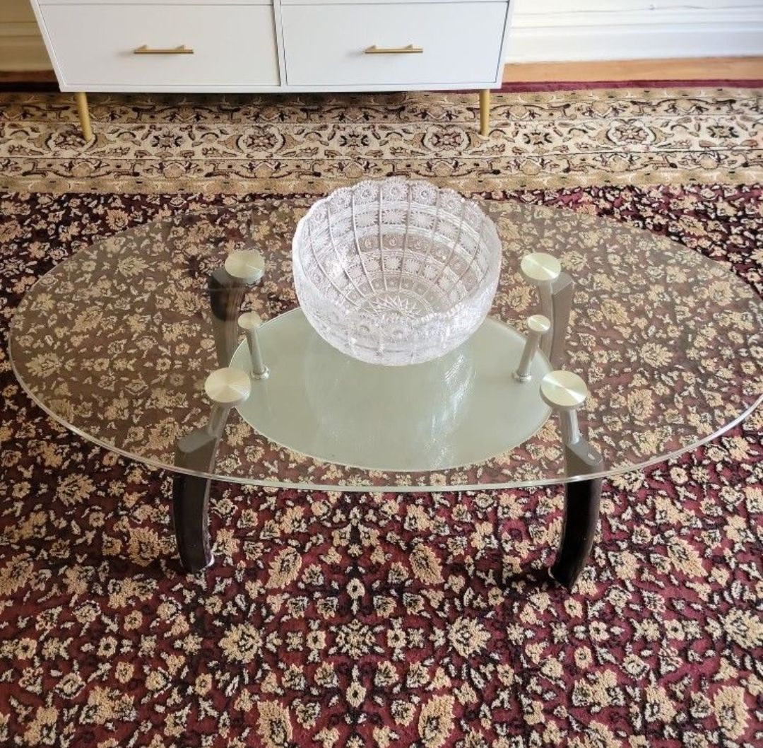 Two-Tier Oval Glass Coffee Table