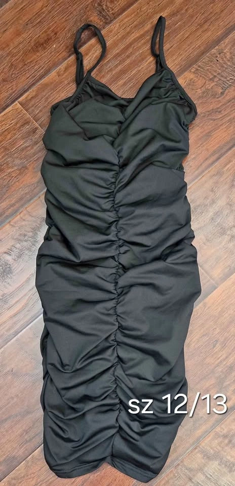 Girls Black Ruched Bodycon Dress