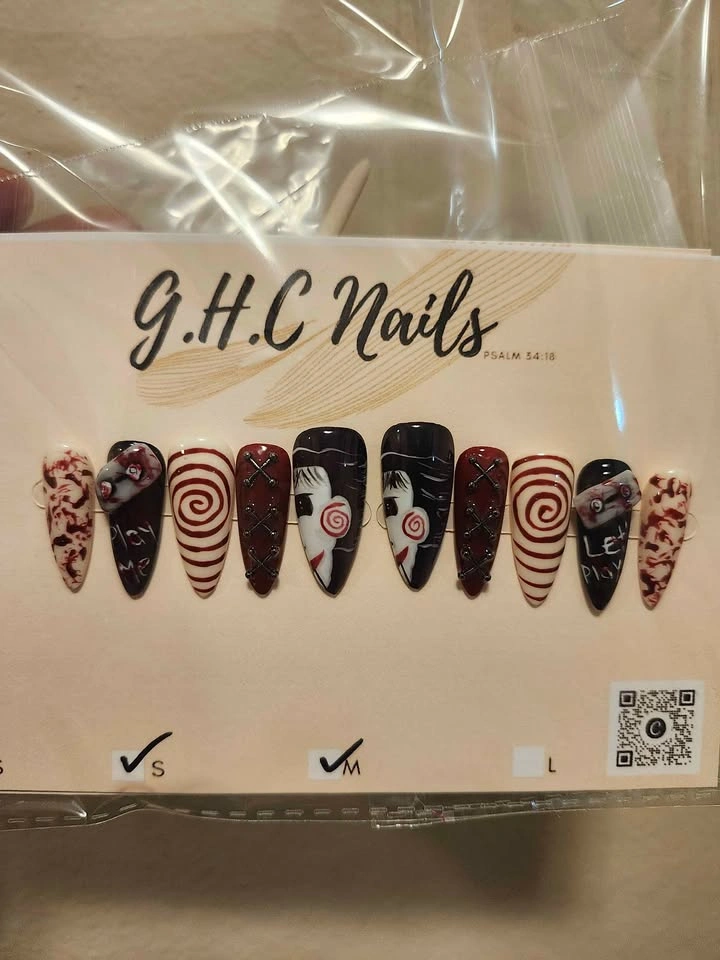Halloween Jigsaw Saw Stiletto Press-On Nail Set - photo 3