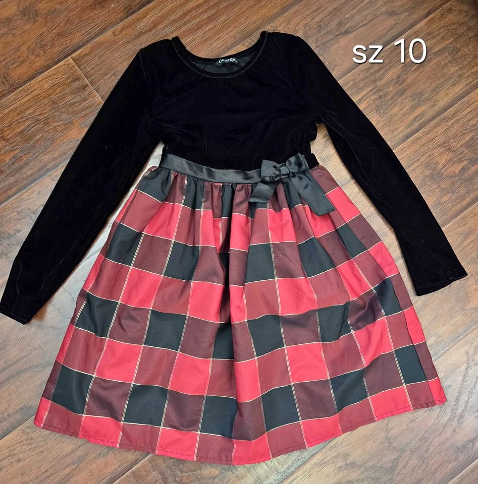 George Girls Black Velvet and Red Plaid Holiday Dress