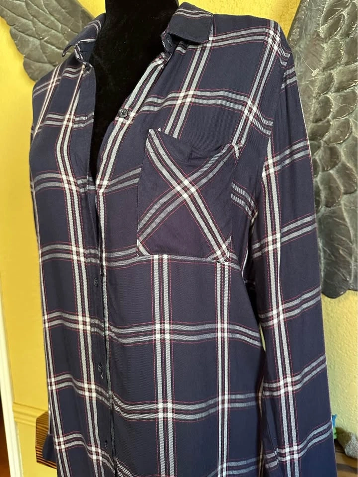 Banana Republic Navy Plaid button Down Shirt - photo 2