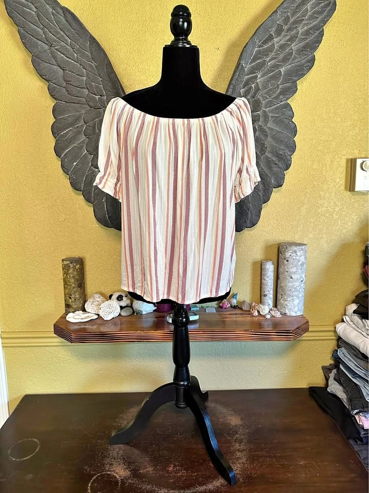 My Style Striped Off-Shoulder Women's Top - Pink and White