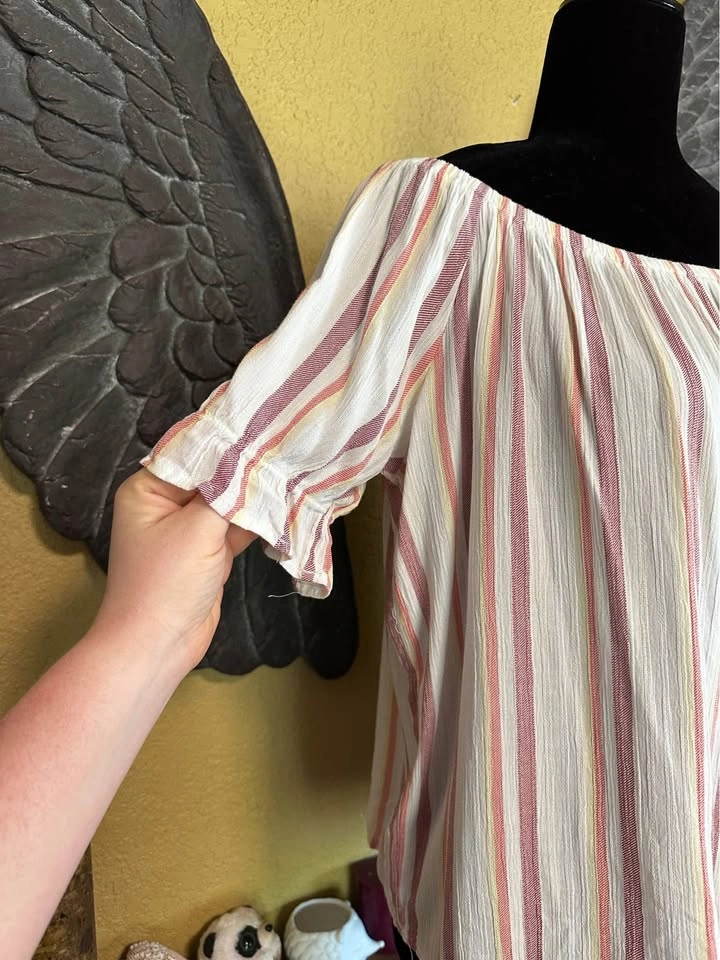 My Style Striped Off-Shoulder Women's Top - Pink and White - photo 2